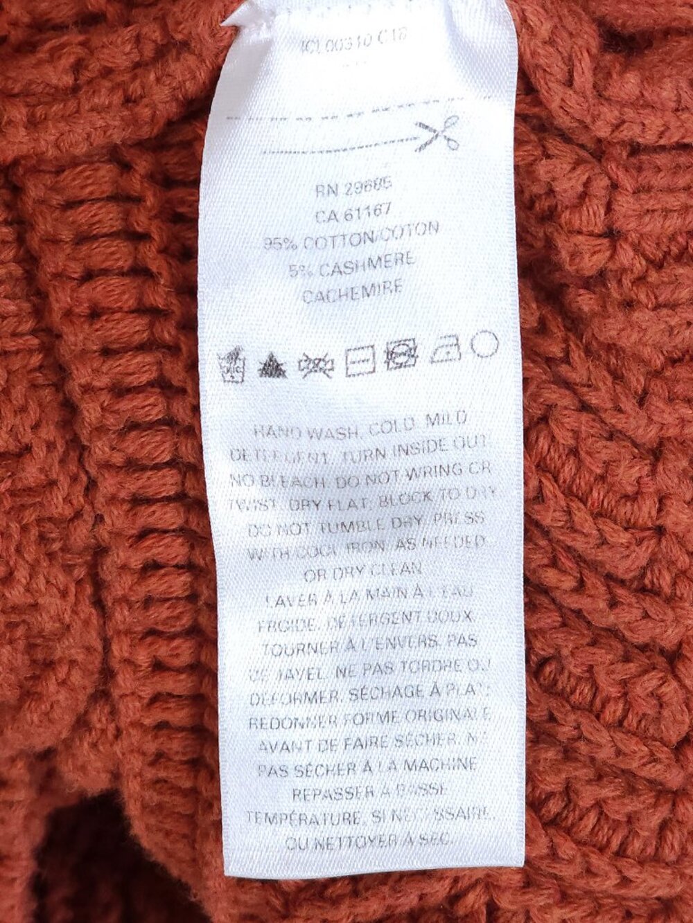 Pendleton XL Chunky Knit Cotton Cashmere Sweater Orange Cabincore Chevron Fall - Picture 9 of 10